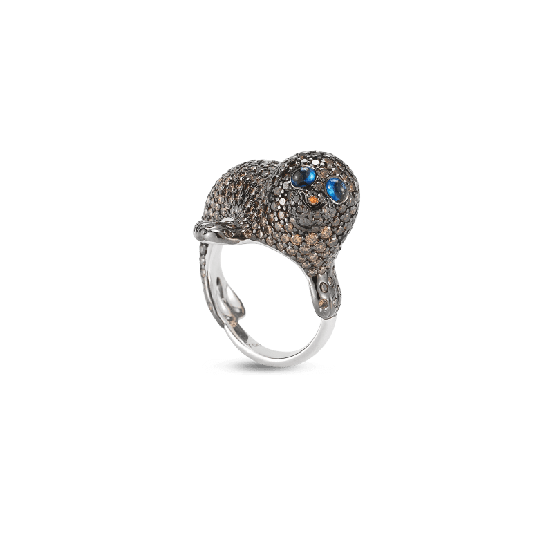 roberto coin seal ring with diamonds and sapphires