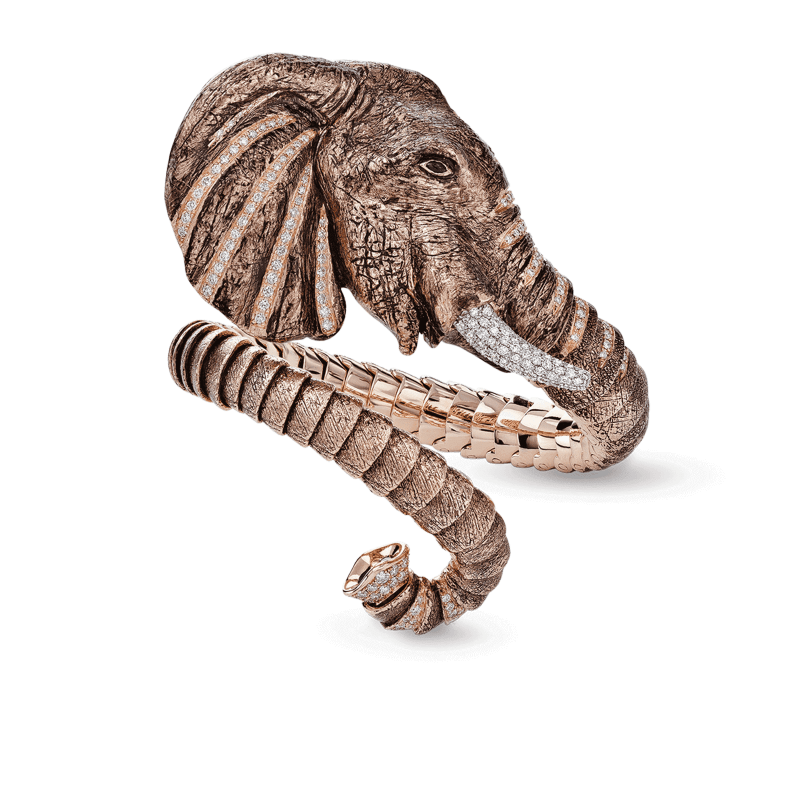 roberto coin flexible elephant cuff with pave diamond tusks