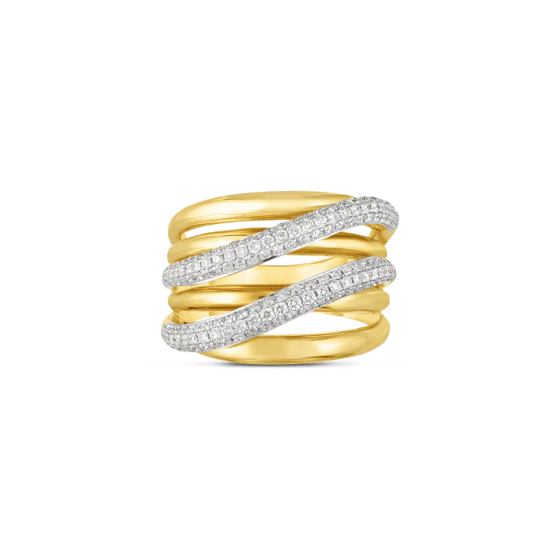 roberto coin 18kt gold double crossover ring with diaomnds