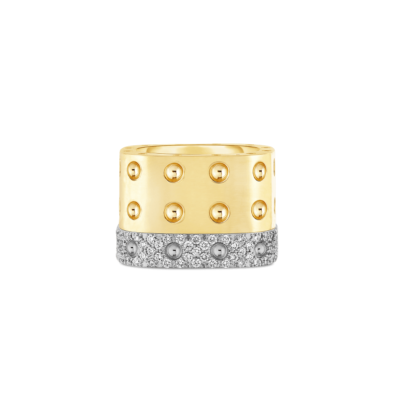 roberto coin 18kt gold 3 row ring with diamonds