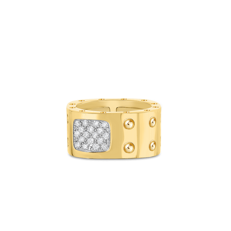 roberto coin 18kt gold 2 row square ring with diamonds