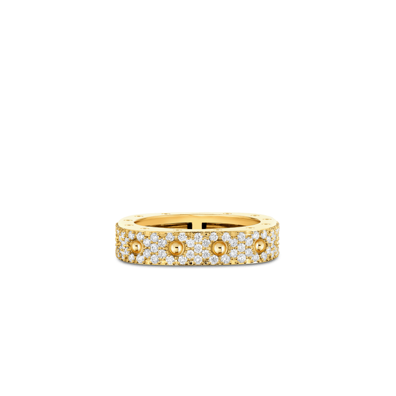 roberto coin 18kt gold 1 row square ring with diamonds