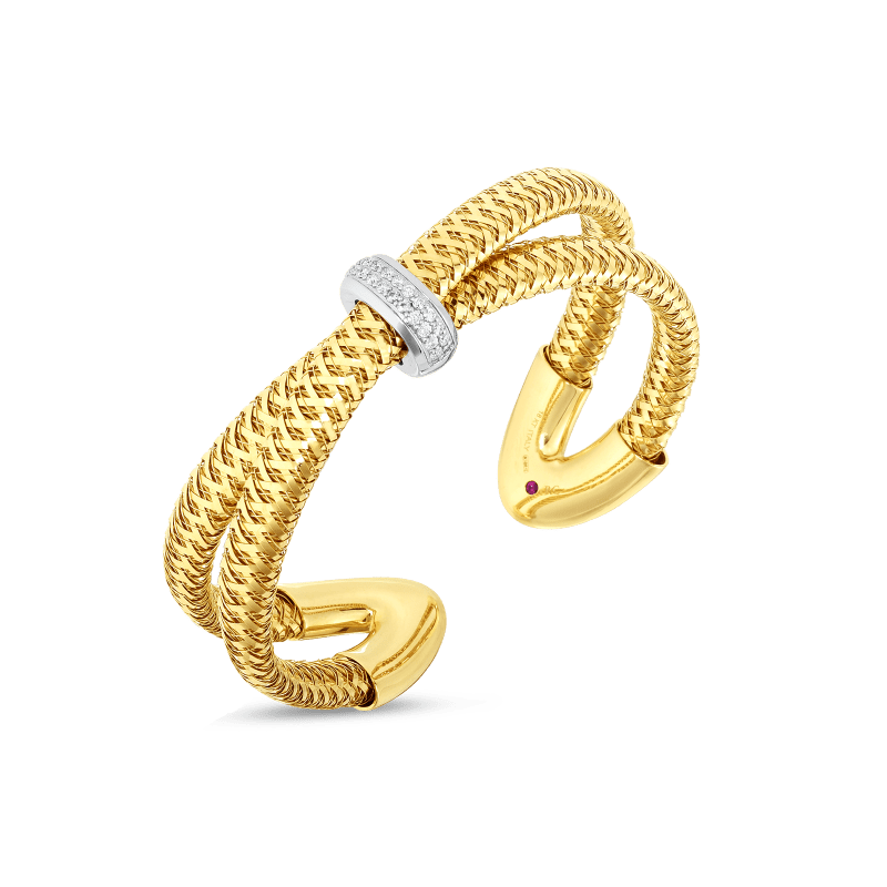 roberto coin 18k gold & diamond primavera crossover cuff bangle roberto coin 18k gold & diamond primavera crossover cuff bangle