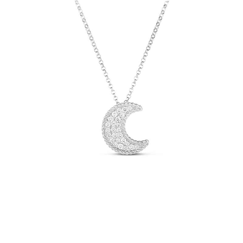 roberto coin 18k w princess diamond crescent moon pendant on chain roberto coin 18k w princess diamond crescent moon pendant on chain