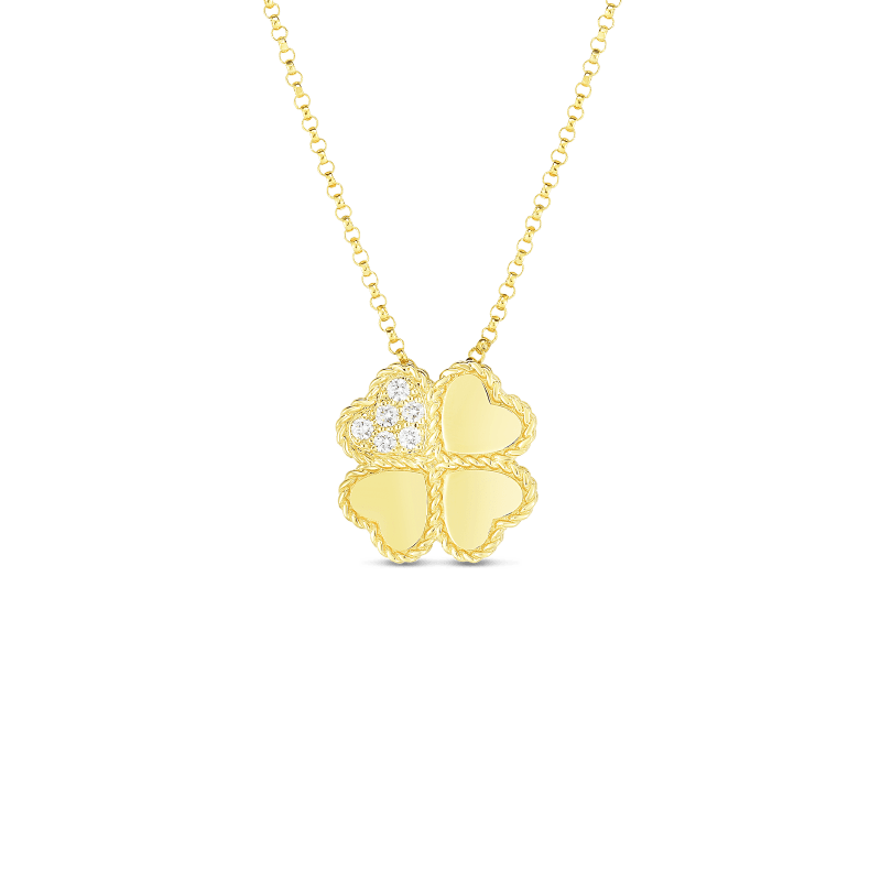 roberto coin 18k y princess four leaf clover diamond accent pendant on chain