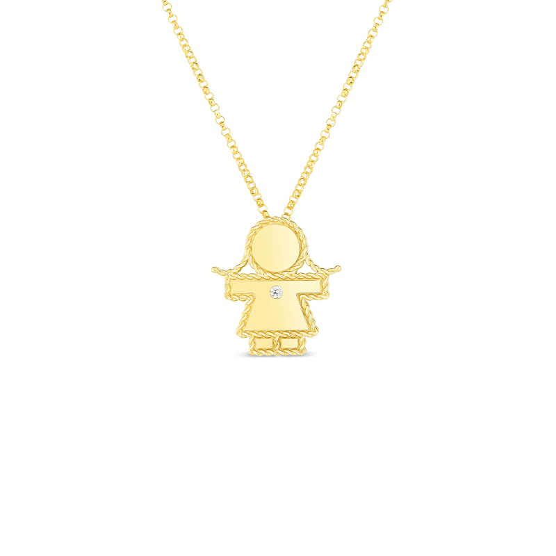 roberto coin 18k princess girl pendant w. diamond accent on chain roberto coin 18k princess girl pendant w. diamond accent on chain