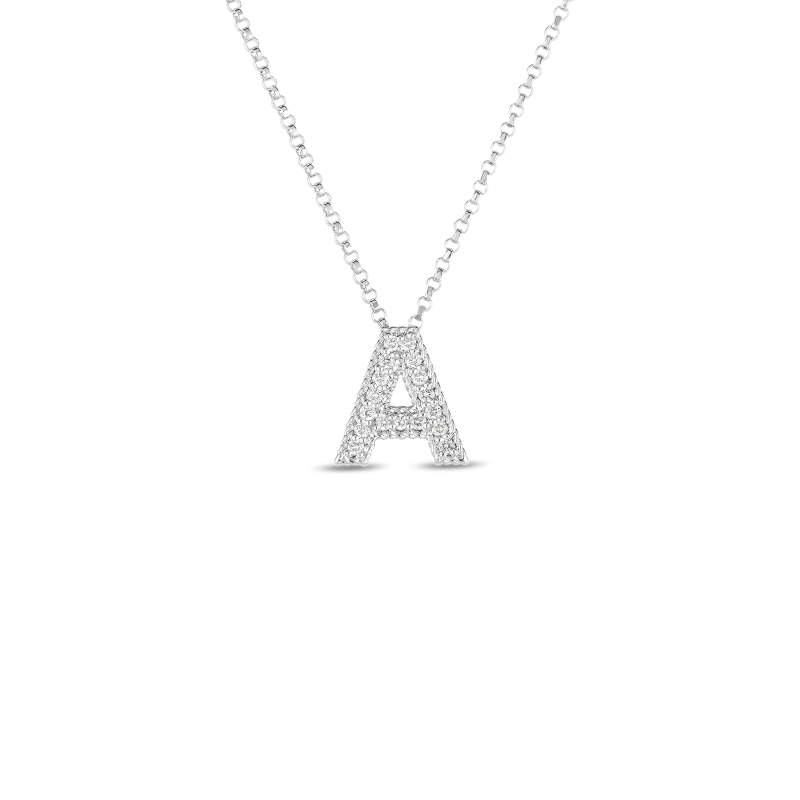 roberto coin 18k gold & diamond princess initial â€˜aâ€™ pendant on chain