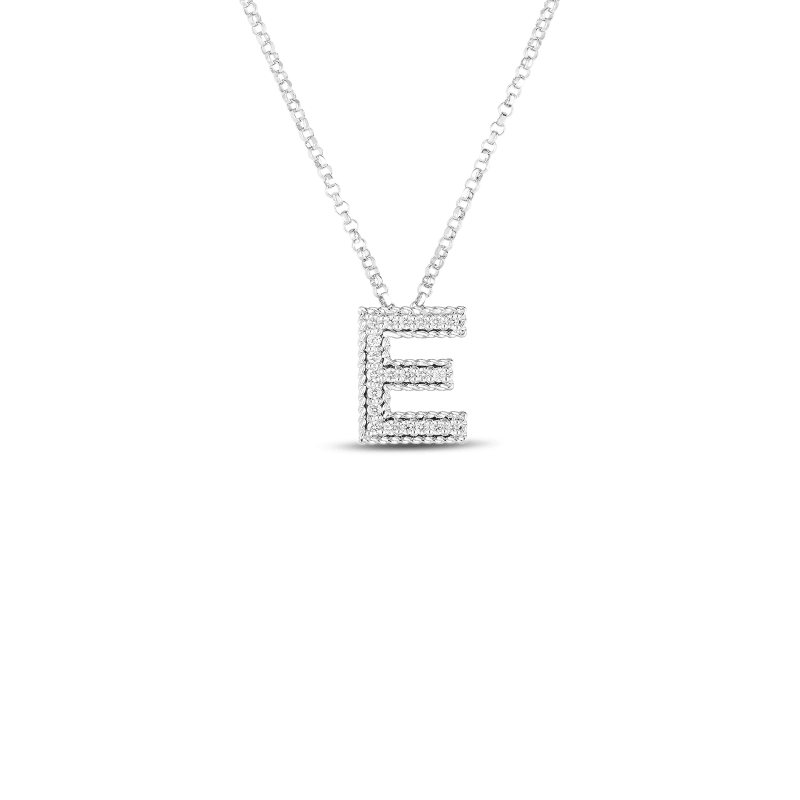 roberto coin 18k gold & diamond princess initial ‘e’ pendant on chain roberto coin 18k gold & diamond princess initial ‘e’ pendant on chain