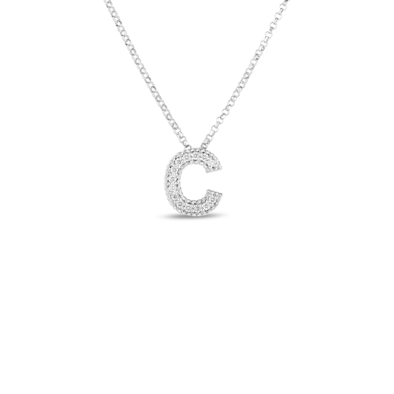 roberto coin 18k gold & diamond princess initial â€˜câ€™ pendant on chain