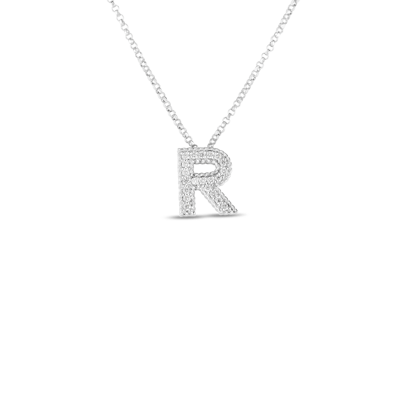 roberto coin 18k gold & diamond princess initial â€˜râ€™ pendant on chain