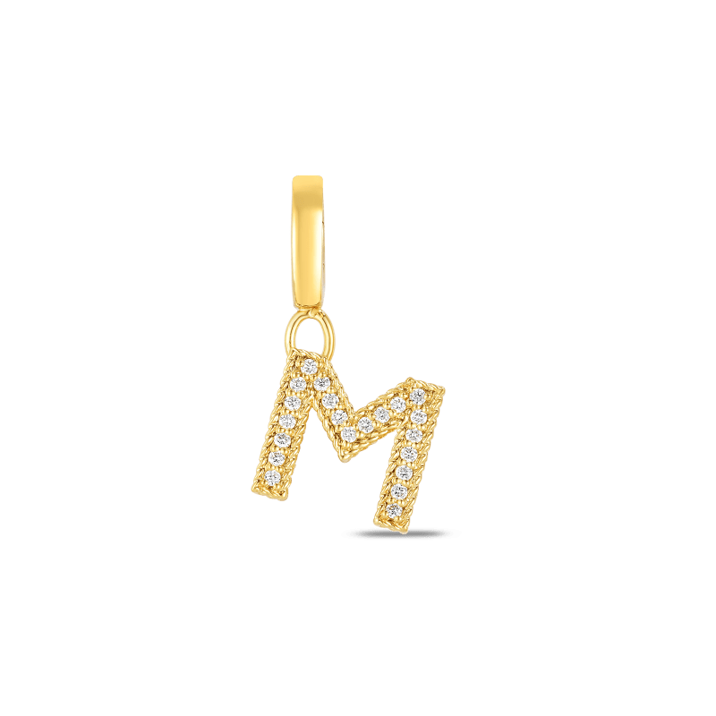 roberto coin 18k gold & diamond princess letter ‘m’ charm roberto coin 18k gold & diamond princess letter ‘m’ charm