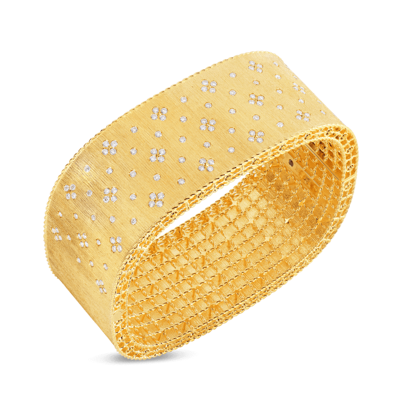 roberto coin satin finish wide bangle with fleur de lis diamonds
