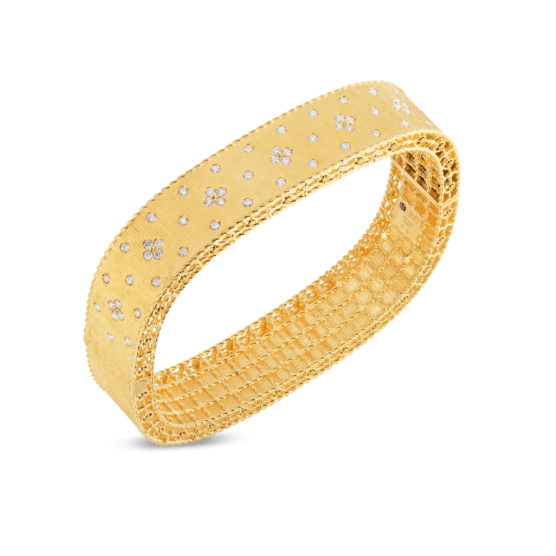roberto coin satin finish bangle with fleur de lis diamonds