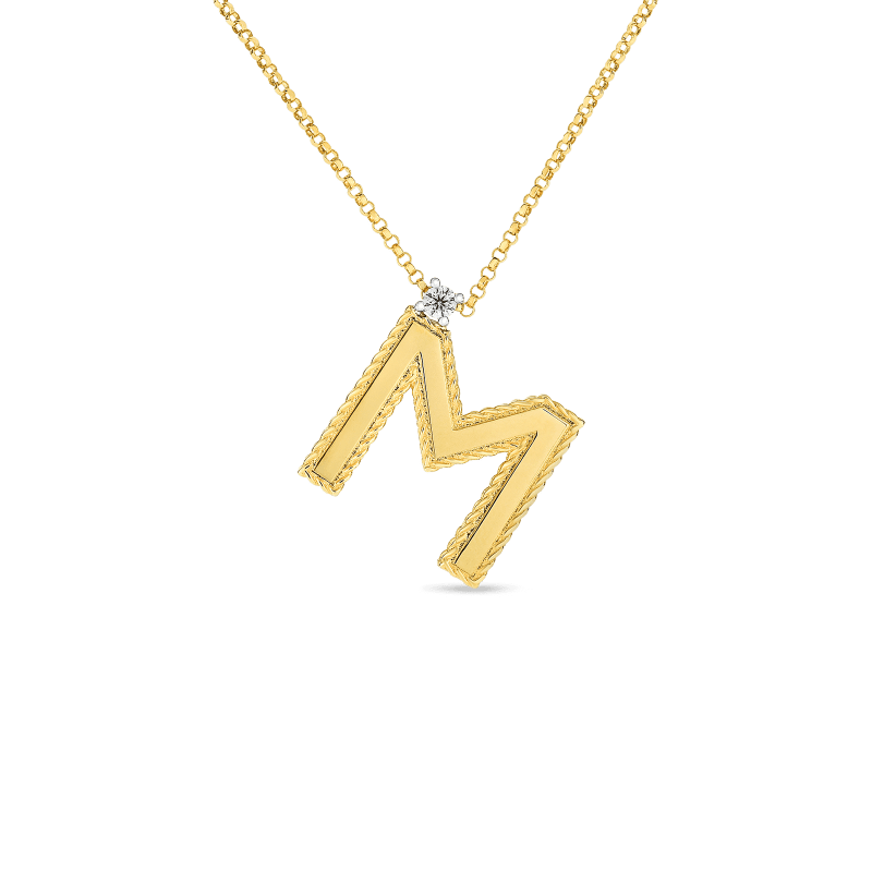 roberto coin block letter pendant “m†roberto coin block letter pendant “mâ€