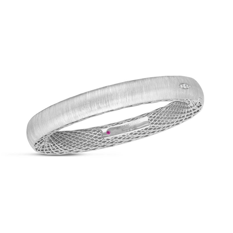 roberto coin 18k satin golden gate medium bangle w. diamond accent roberto coin 18k satin golden gate medium bangle w. diamond accent