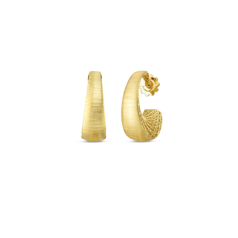 roberto coin 18k golden gate satin long tapered hoop with open back roberto coin 18k golden gate satin long tapered hoop with open back