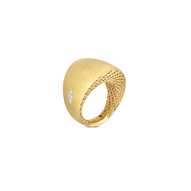 roberto coin 18k golden gate satin dome ring w. diamond accent roberto coin 18k golden gate satin dome ring w. diamond accent