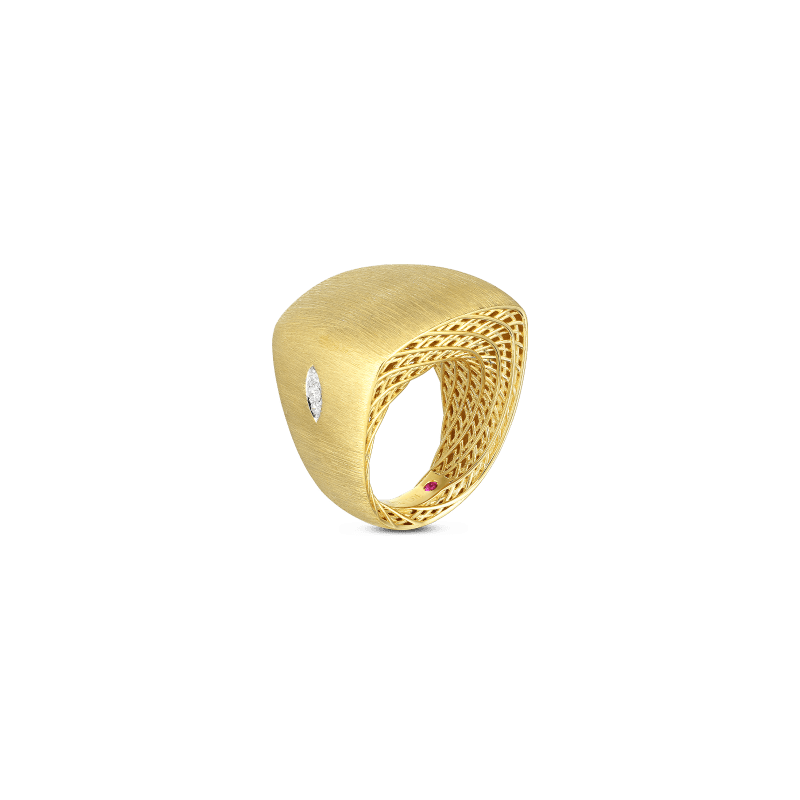 roberto coin 18k yw golden gate satin square top ring w. diamond accent roberto coin 18k yw golden gate satin square top ring w. diamond accent