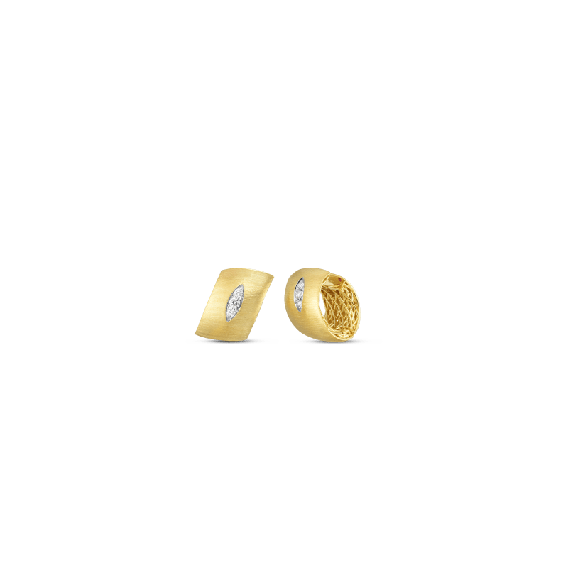 roberto coin 18k golden gate satin angled huggie earring w. diamond accent roberto coin 18k golden gate satin angled huggie earring w. diamond accent