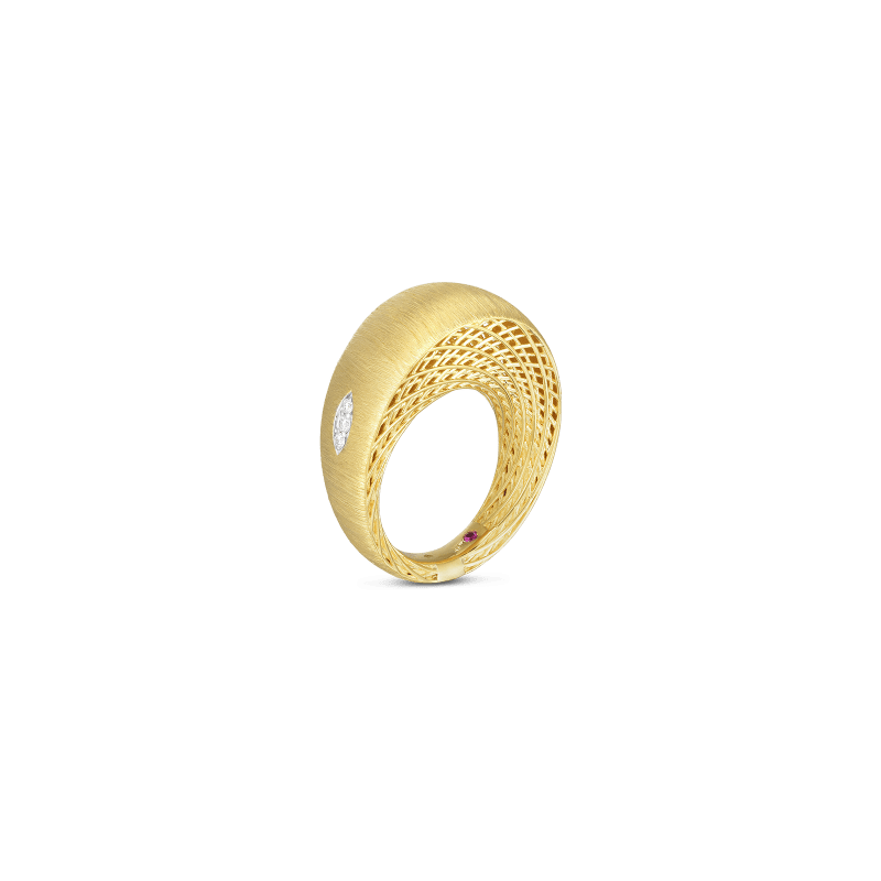 roberto coin 18k golden gate satin dome ring w. diamond accent roberto coin 18k golden gate satin dome ring w. diamond accent
