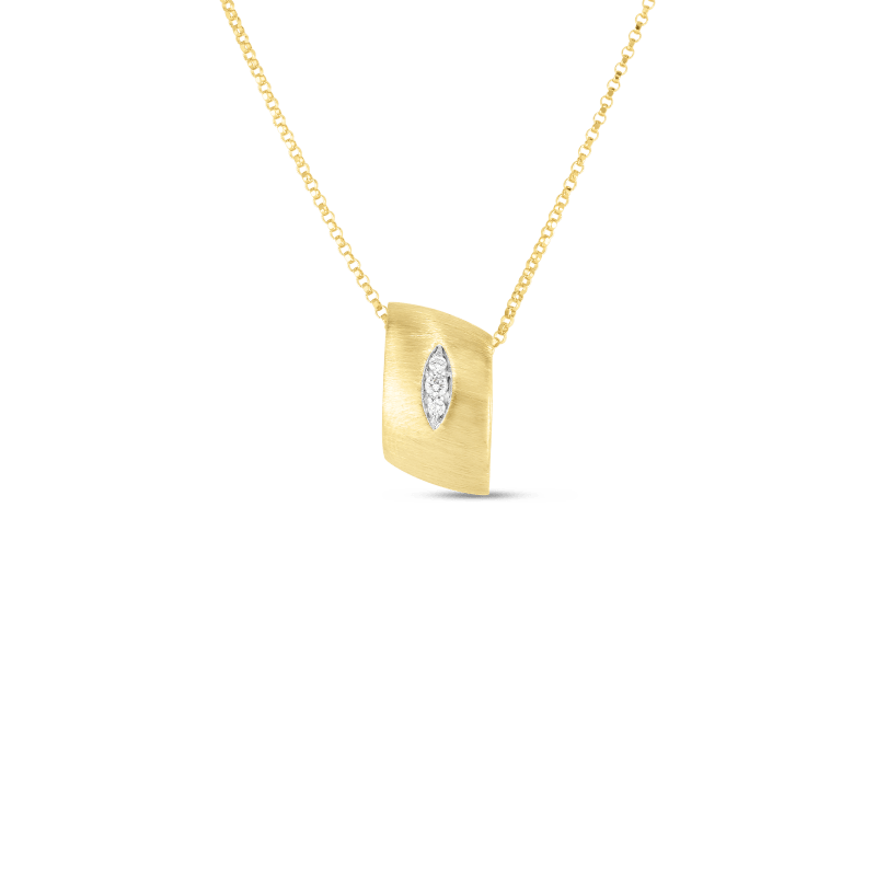 roberto coin 18k golden gate satin angled pendant w. diamond accent roberto coin 18k golden gate satin angled pendant w. diamond accent