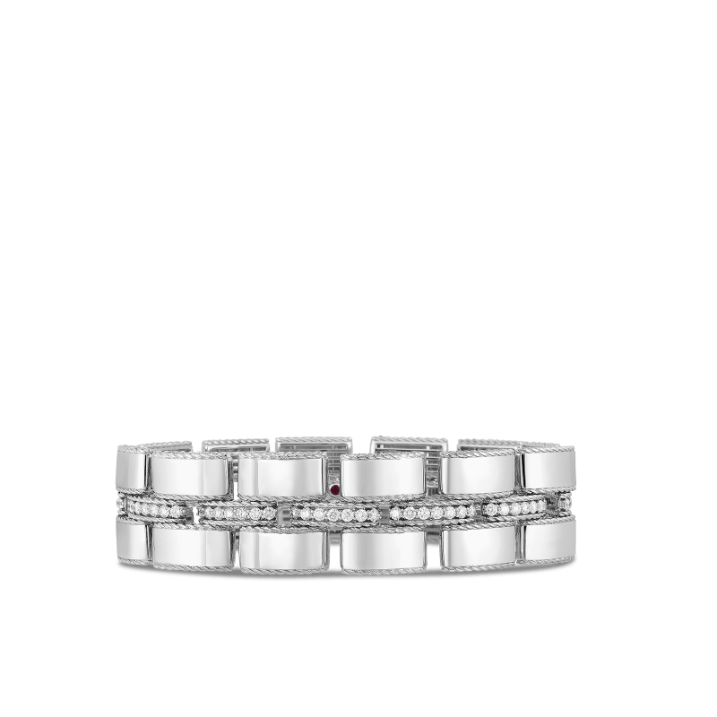 roberto coin wide retro link bracelet with diamond connectors