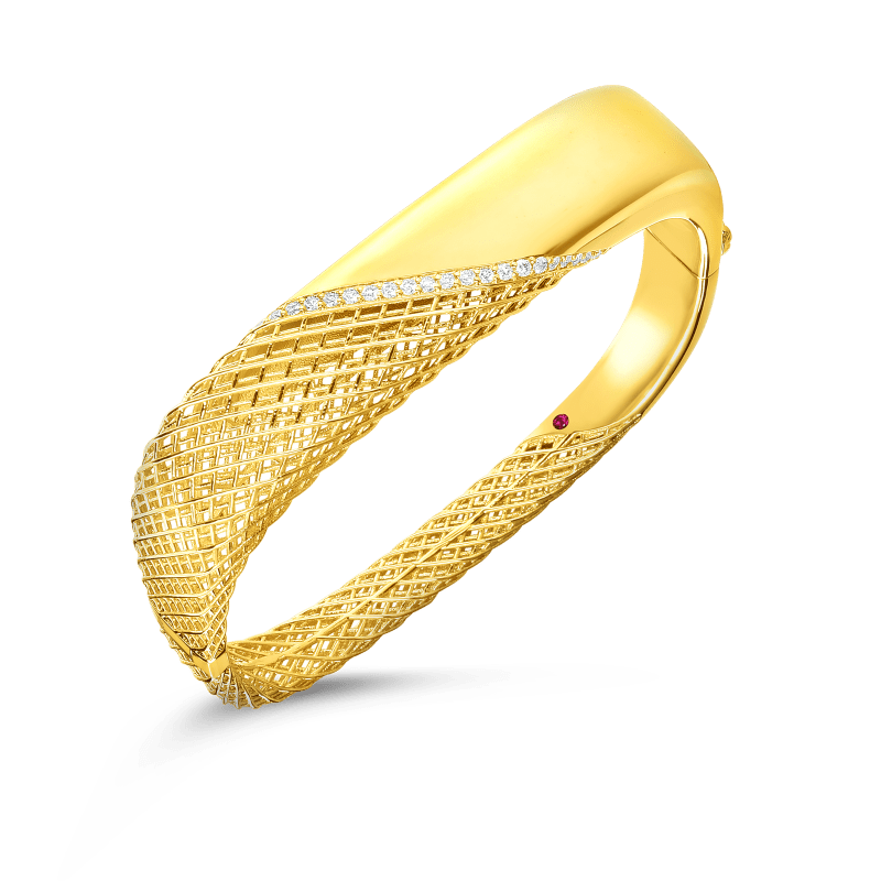 roberto coin 18kt gold square bangle with diamonds
