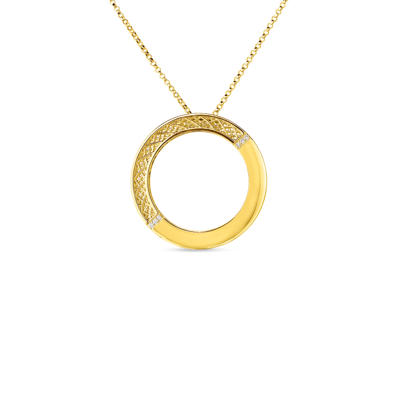 Roberto Coin 18KT GOLD MESH CIRCLE PENDANT WITH DIAMONDS