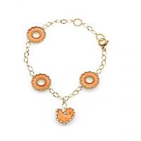 Chantecler Bracelet in yellow gold with four symbol in salmon pink color and diamonds