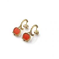 Chantecler Small Hoop Earrings in yellow gold and diamonds, small bell in salmon pink color