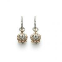 chantecler small campanella earrings in pink gold and white diamonds, rooster in white gold and diamonds