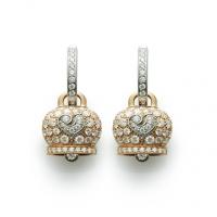 chantecler medium campanella earrings in pink gold and white diamonds, rooster in white gold and diamonds