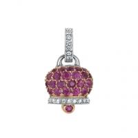 Chantecler Medium charm set in pink and white gold, diamonds and rubies pavé