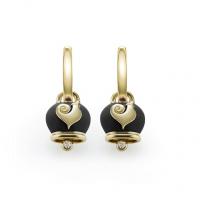Chantecler Micro campanella earrings in pink gold and black enamel, one diamond