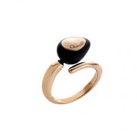chantecler ring with single micro drop, in onyx and smaller drop in pink gold, one diamond on the stem