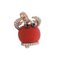 chantecler crab charm set in pink gold, red coral, black diamonds and diamonds