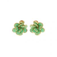 Chantecler Mini Paillettes Earrings in pink gold and green enamel