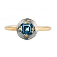 Artemer Diamond Sphere Ring with Asscher Cut Teal Sapphire - OOAK