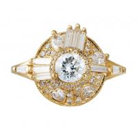 Artemer Diamond Halo Ring with Needle Cut Baguette Diamonds and Hearts