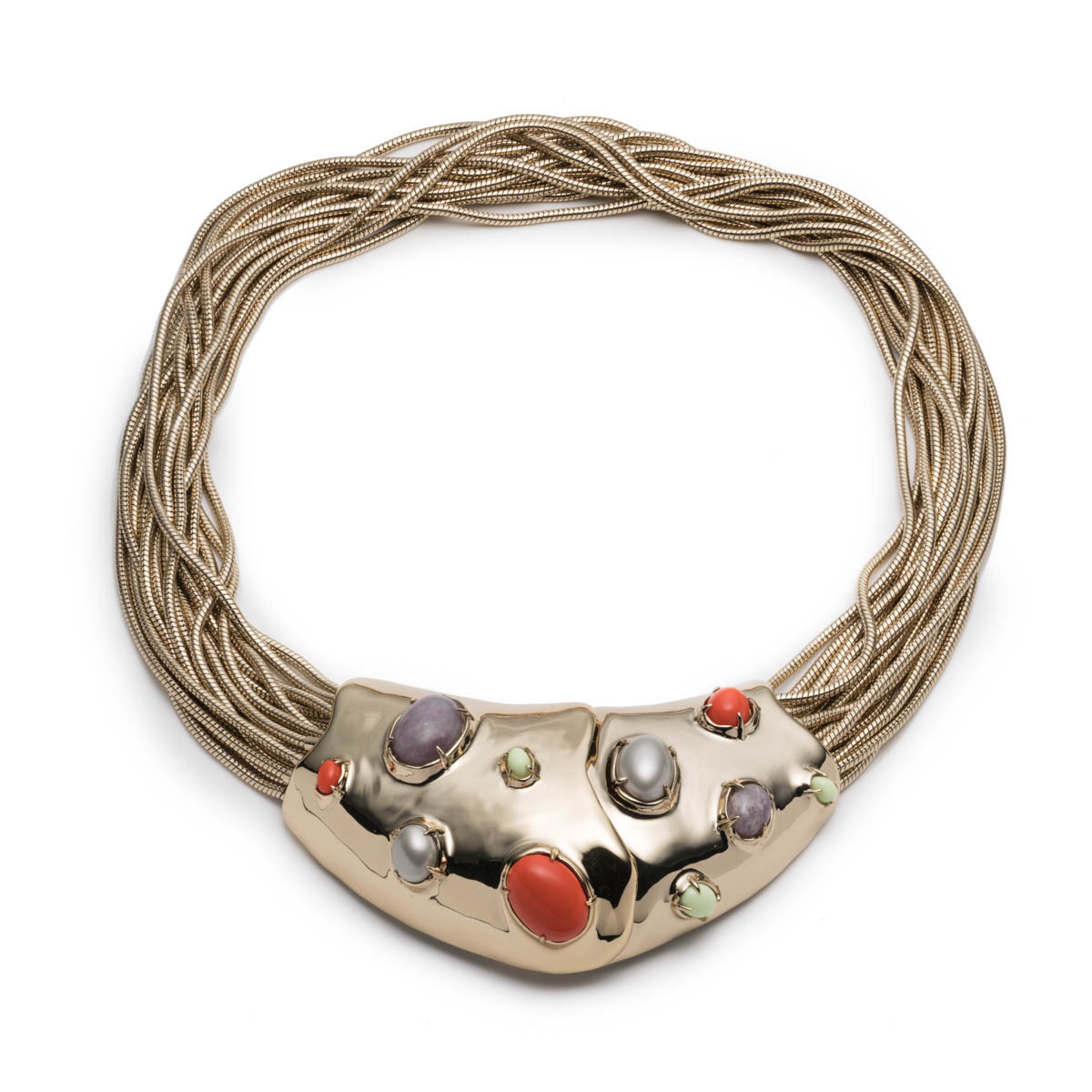 Alexis Bittar - Sculptural Stone Cluster Snake Chain Bib Necklace