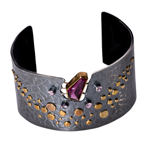 24k gold cuff with pink tourmaline and pink sapphires 24k gold cuff with pink tourmaline and pink sapphires