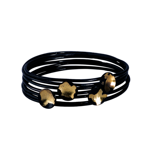glossy black silver & 24k gold kuem boo stacking bangle set glossy black silver & 24k gold kuem boo stacking bangle set
