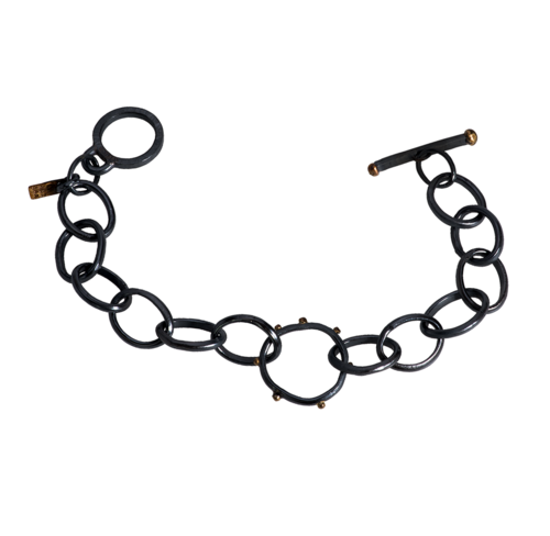 black silver & 24k gold studded link bracelet black silver & 24k gold studded link bracelet