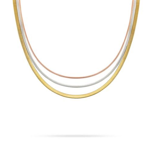 masai three strand wide necklace in yellow, white, & rose gold masai three strand wide necklace in yellow, white, & rose gold