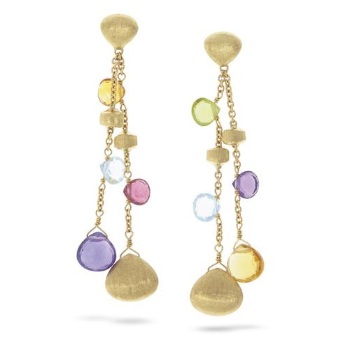 Marco Bicego - Paradise Mixed Stone and Gold Tear Drop Double Drop Earrings
