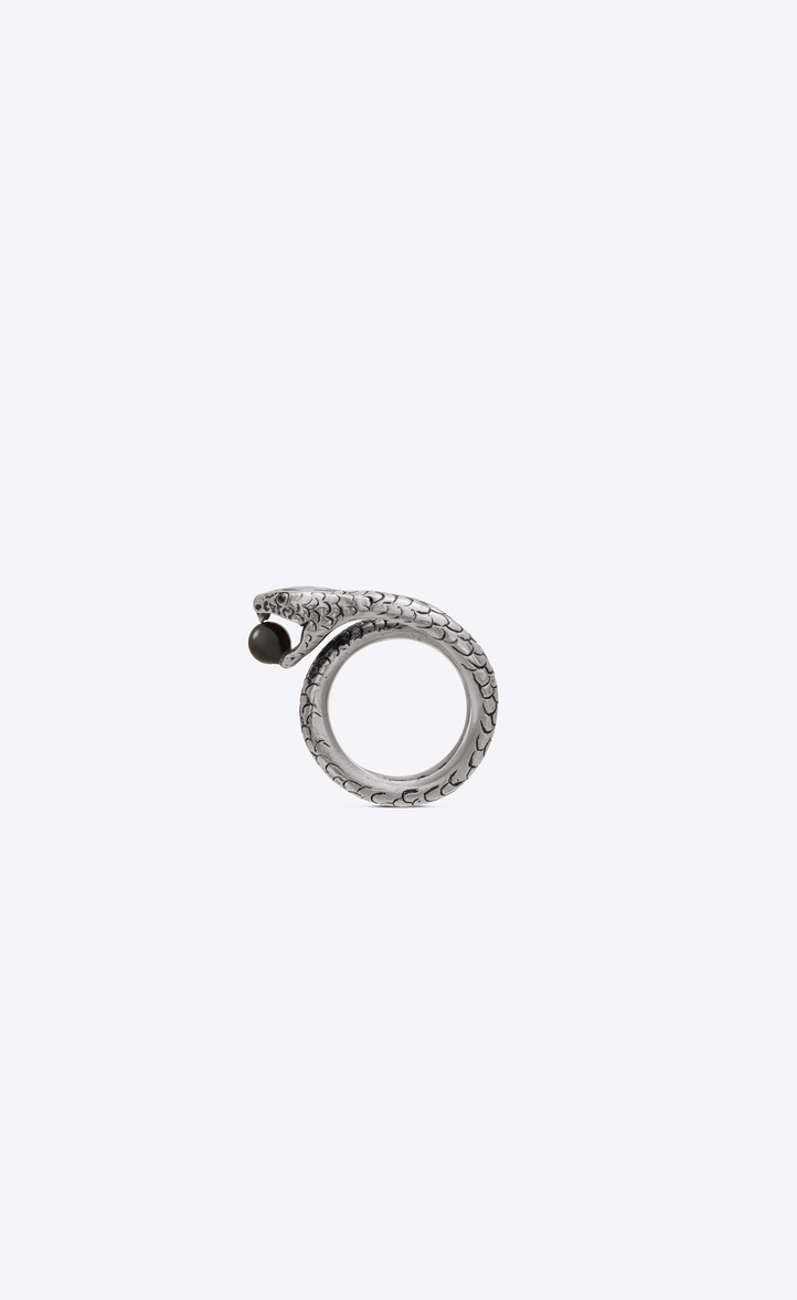 Saint laurent snake ring in silver metal with a bl - EyeOnJewels