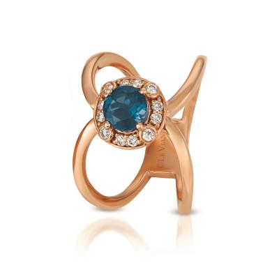 Le Vian - 14K Strawberry Gold Deep Sea Blue Topaz 34 cts Ring with Nude Diamonds 16 cts