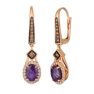 Le Vian - 14K Strawberry Gold Grape Amethyst 1  58 cts Earrings with Chocolate Diamonds 15 cts Nude Diamonds 14 cts