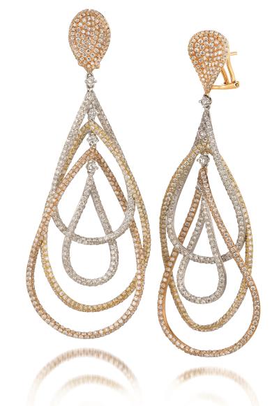 18k tri color gold earrings with vanilla diamonds® 3 5/8 cts. 18k tri color gold earrings with vanilla diamonds® 3 5/8 cts.