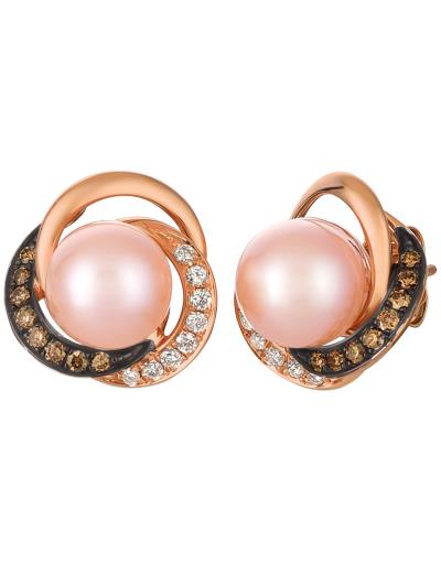 Le Vian - 14K Strawberry Gold Strawberry Pearls  cts Earrings with Chocolate Diamonds 18 cts Vanilla Diamonds 18 cts